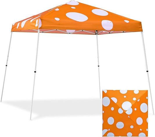 EAGLE PEAK 10x10 Slant Leg Pop-up Canopy Tent Easy One Person Setup Instant Outdoor Beach Canopy Folding Portable Sports Shelter 10x10 Base 8x8 Top (Orange Mushroom)