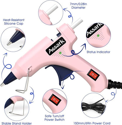 Hot Glue Gun Kit with 30 Glue Sticks(130mm x 7mm), Fast Preheating Hot Melt, High Temp for School Crafts DIY Arts and Quick Home Repairs, 20W Pink