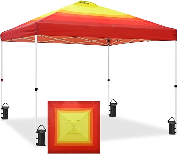 EAGLE PEAK Pop Up Canopy Tent with Wheeled Carry Bag, 8 Stakes, 4 Ropes, 4 Weight Bags, Easy Set Up Tent Canopy, 10x10 ft, 100sqft of Shade, Sunset Stripe