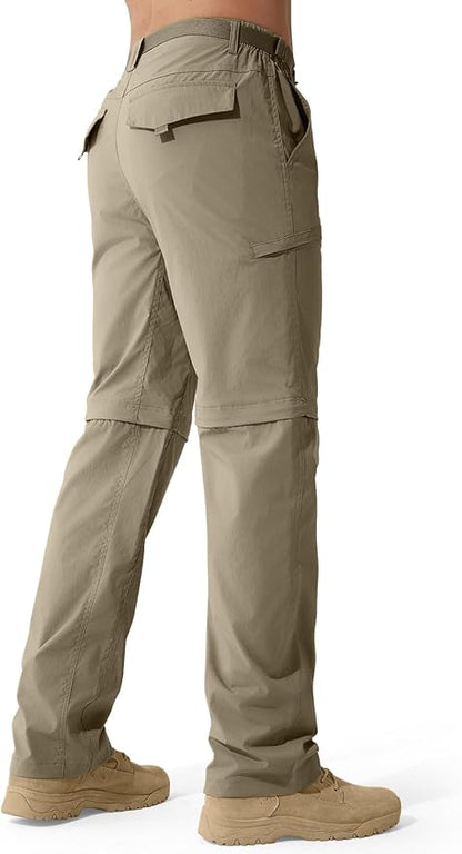 FREE SOLDIER Men's Outdoor Convertible Hiking Pants with Belt Lightweight Quick Dry Tactical Cargo Pants Nylon Spandex
