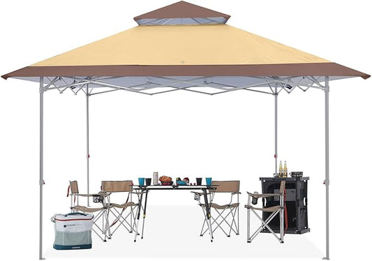 ABCCANOPY 13x13 Pop Up Canopy Base on 10x10 Canopy Frame with Double Ventilated Top, 4 Sandbags, 4 Ropes and 8 Stakes (Beige)