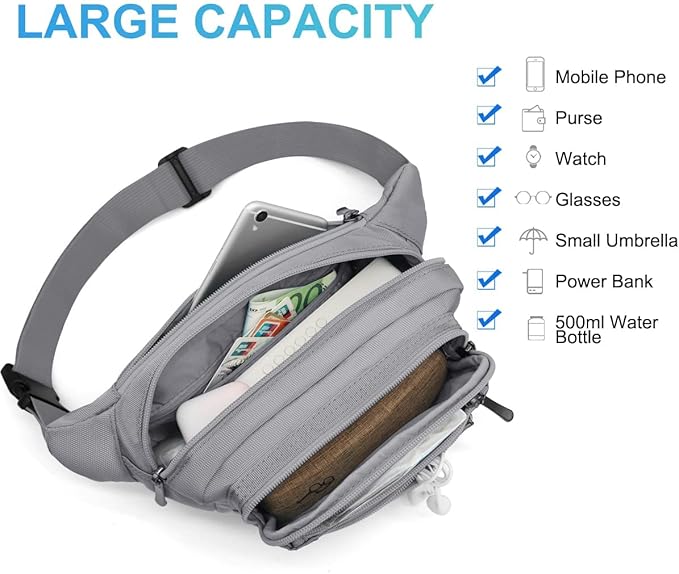 Waist Pack Bag Fanny Pack for Men&Women Hip Bum Bag with Adjustable Strap for Outdoors Workout Traveling Casual Running Hiking Cycling (New Grey)