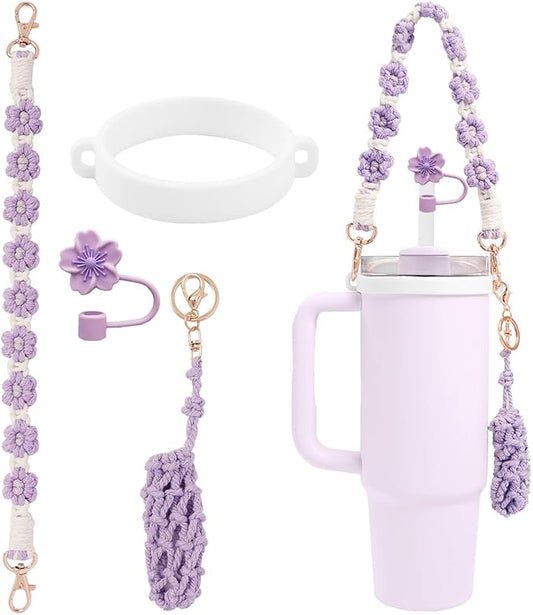 Outman Cup Accessories Set Water Bottle Holder Sling,Siliocne Straw Cover,Lipstick Holder Fits Most 16-40oz Water Bottles Compatible with Stanley Cup