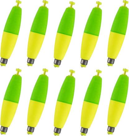 Alwonder 10-Pack Fishing Bobbers Floats, Weighted Bobbers for Fishing Cigar EVA Foam Snap-on Floats Corks Floaters Buoys for Crappie Bass Panfish Bluegills Trout