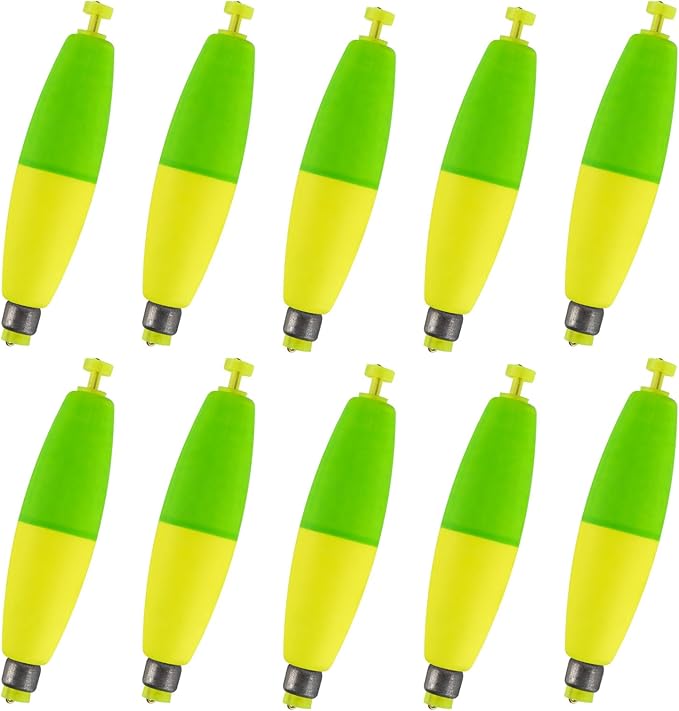 Alwonder 10-Pack Fishing Bobbers Floats, Weighted Bobbers for Fishing Cigar EVA Foam Snap-on Floats Corks Floaters Buoys for Crappie Bass Panfish Bluegills Trout