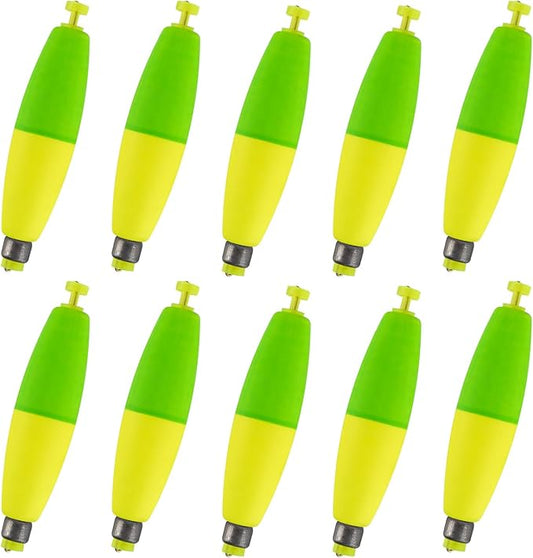 Alwonder 10-Pack Fishing Bobbers Floats, Weighted Bobbers for Fishing Cigar EVA Foam Snap-on Floats Corks Floaters Buoys for Crappie Bass Panfish Bluegills Trout