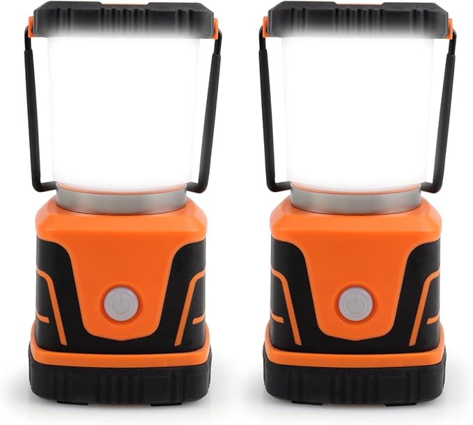 LED Camping lamp Super Bright 1500 lumens 4 Light Modes Dimmable searchlight Battery-Powered Emergency lamp Suitable for Night Hiking Tent Lighting Emergencies Power outages (Orange X2)