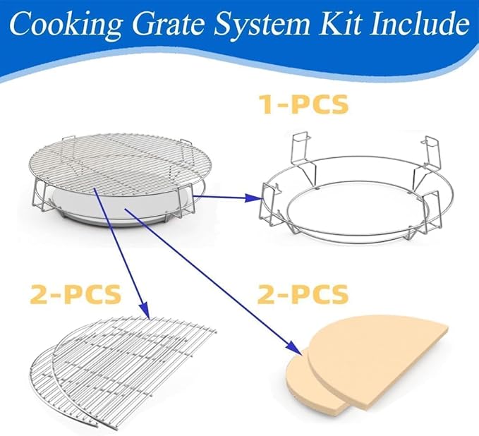 S2C (1-Pack) Cooking Grate System Grilling Accessory for 18" Kamado Joe Classic, Large Big Green Egg, Coyote The Asado Cooker, Pit Boss and Other kamado Grill