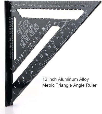 ASNOMY 7 Inch & 12 Inch Triangle Ruler, Black Triangle Ruler Rafter Square Protractor, High Precision Aluminum Alloy Triangle Rulers,Layout Measuring Tool for Engineer Carpenter（Metric and Imperial）