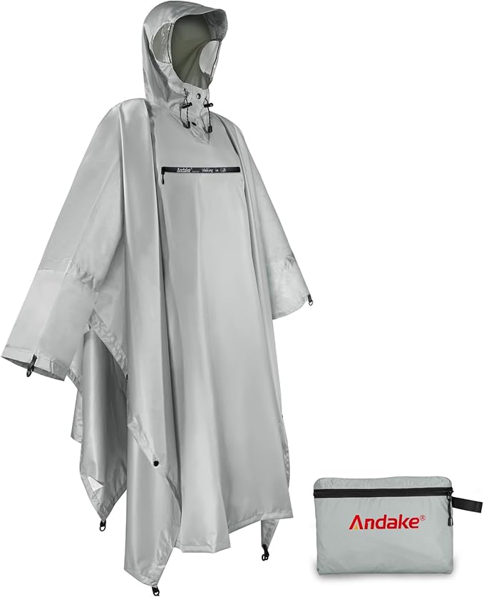 Andake Waterproof Rain Poncho for Adults Unisex,230T Ripstop Polyester,Raincoat Gear with Transparent Viewing Window Outdoors
