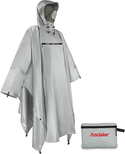 Andake Waterproof Rain Poncho for Adults Unisex,230T Ripstop Polyester,Raincoat Gear with Transparent Viewing Window Outdoors