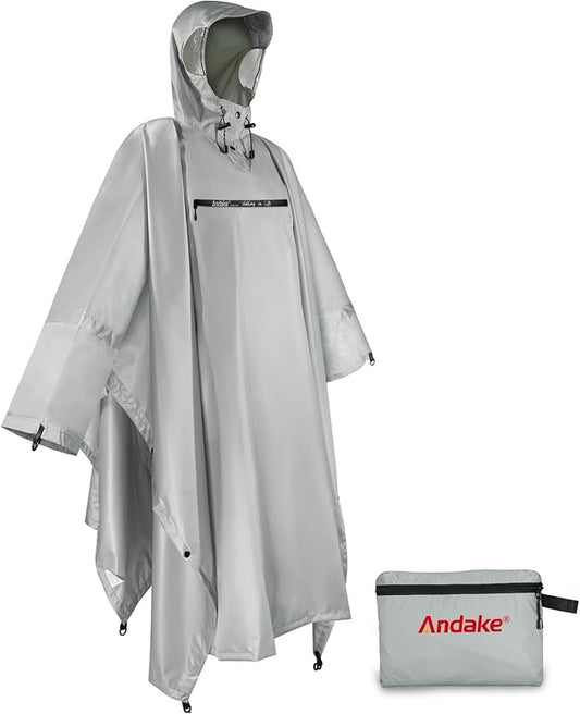 Andake Waterproof Rain Poncho for Adults Unisex,230T Ripstop Polyester,Raincoat Gear with Transparent Viewing Window Outdoors