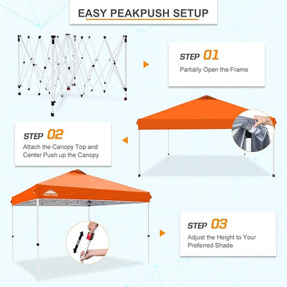 EAGLE PEAK Pop Up Canopy Tent with Wheeled Carry Bag, 8 Stakes, 4 Ropes, 4 Weight Bags, Easy Set Up Tent Canopy, 12x12 ft, 144sqft of Shade, Orange