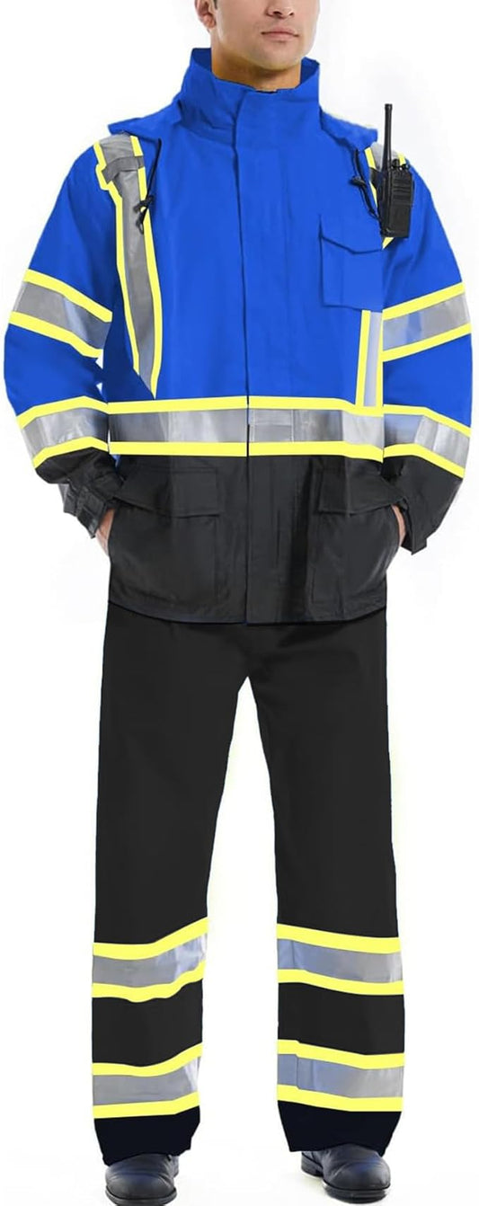 SKSAFETY Hi Vis Reflective Rain suits for Men Waterproof - High Vis Safety Rain Jacket, High Visibility Raincoat for Men