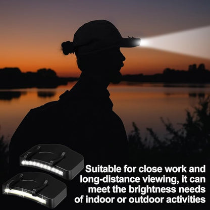 Mudder 4 Pcs Hat Light Clip 11 LED Light and Cob Cap Lights Clip on Hat Powered Headlamp Battery Cap Brim Lamp Black Waterproof Ultra Bright Headgear Flashlight for Hunting Camping Fishing Hiking