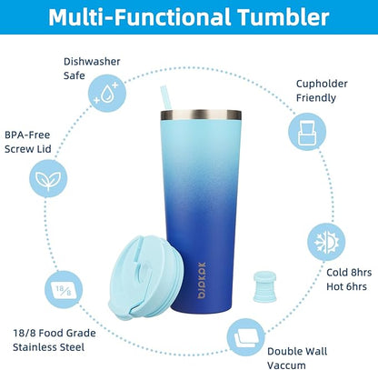 BJPKPK 26oz Insulated Tumbler With lid And Straw Stainless Steel Tumblers Travel Coffee Mug Reusable Thermal Cup,Sky