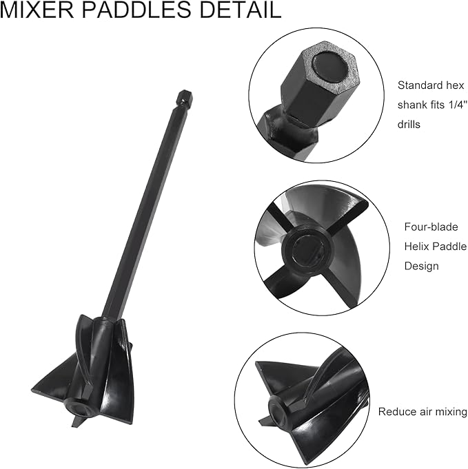 Litoexpe 4 Pcs Resin Mixer Paddles, Epoxy Resin Mixer Paddle Attachment for Powerful Mixing, Reusable Paint Stirrer Drill Attachment for Mixing Resin, Epoxy, Silica Gel Molds (Black)