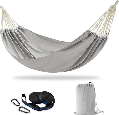 Brazilian Double Hammock with Tree Straps,Extra Large 94x63IN,2 Persons Hammock for Backyard Patio Outdoor and Indoor,450lbs Weight Capacity,Soft Woven Cotton Fabric - Light Grey