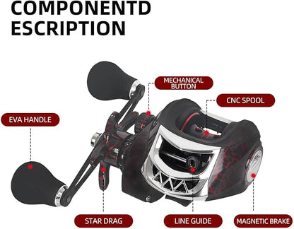 Baitcaster Reels, Lightweight Bait Caster Reel - 7.2:1 Gear Ratio, Up to 22lbs Drag Capacity, Magnetic Brakes, Perfect for Saltwater Fishing and Surf Fishing Rods