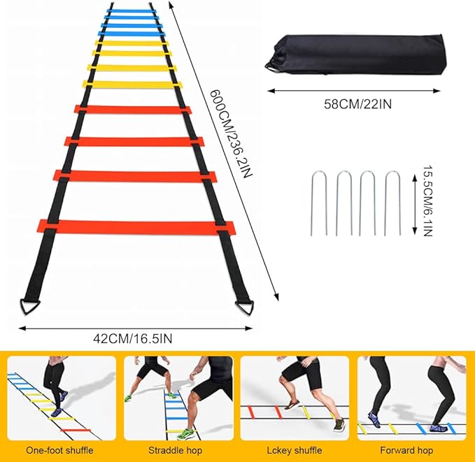Soccer Speed Agility Training Set - 20FT Agility Ladder 12/16 Sports Cones and Soccer Kick Trainer Football Training Equipment Footwork Drills for Youth and Adults