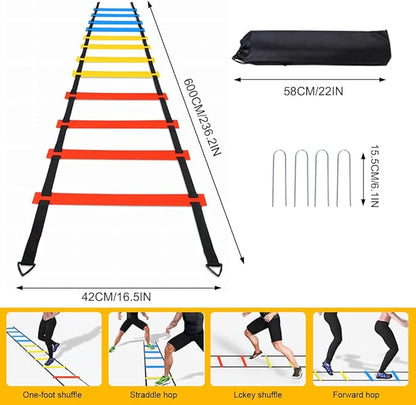 Soccer Speed Agility Training Set - 20FT Agility Ladder 12/16 Sports Cones and Soccer Kick Trainer Football Training Equipment Footwork Drills for Youth and Adults