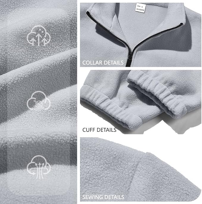 Mens Polar Fleece Jacket Full Zip Lightweight Casual Outdoor Jackets Stand Collar Warm Coats with Pockets