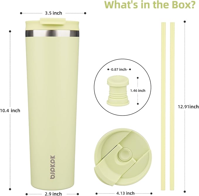 BJPKPK 34oz Insulated Tumbler With lid And Straw Stainless Steel Tumblers Travel Coffee Mug Reusable Thermal Cup,Macaron Green