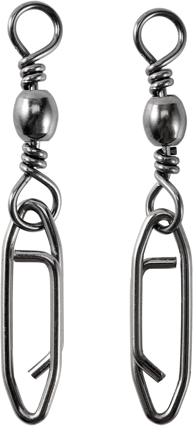 QISHUO High Strength Fishing Swivels Stainless Clips Steel Snap Swivels Barrel Connector Saltwater Swivel Fishing Rolling Black Nickel
