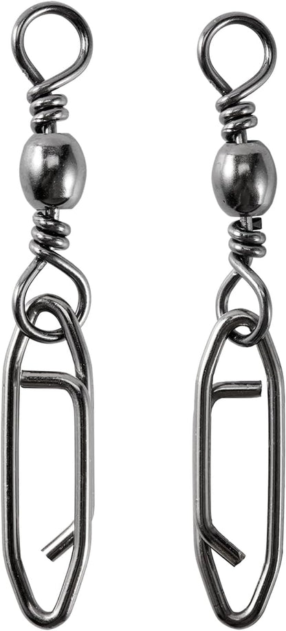 QISHUO High Strength Fishing Swivels Stainless Clips Steel Snap Swivels Barrel Connector Saltwater Swivel Fishing Rolling Black Nickel
