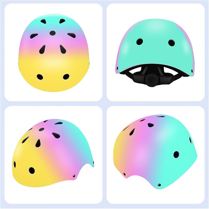 Color Gradient Adjustable Kids Bike Helmet with Knee & Elbow Pads Set | Multi-Sport Safety Gear for Boys & Girls Ages 5-14 | Skateboarding, Scooters, Roller & Inline Skating, Longboarding