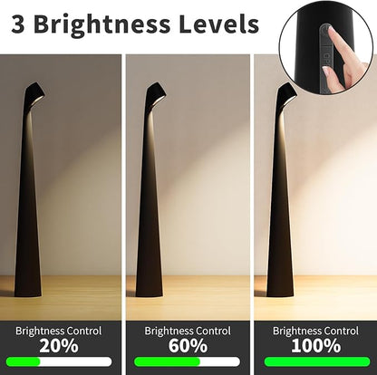 Portable LED Table Lamp 3-Levels Brightness, Rechargeable Battery Up to 48 Hours Usage, Night Light for Kids Nursery, Nightstand Lamp, Bedside Lamp.LED Desk Lamps Outdoor Portable Touch Lamps.(Black)