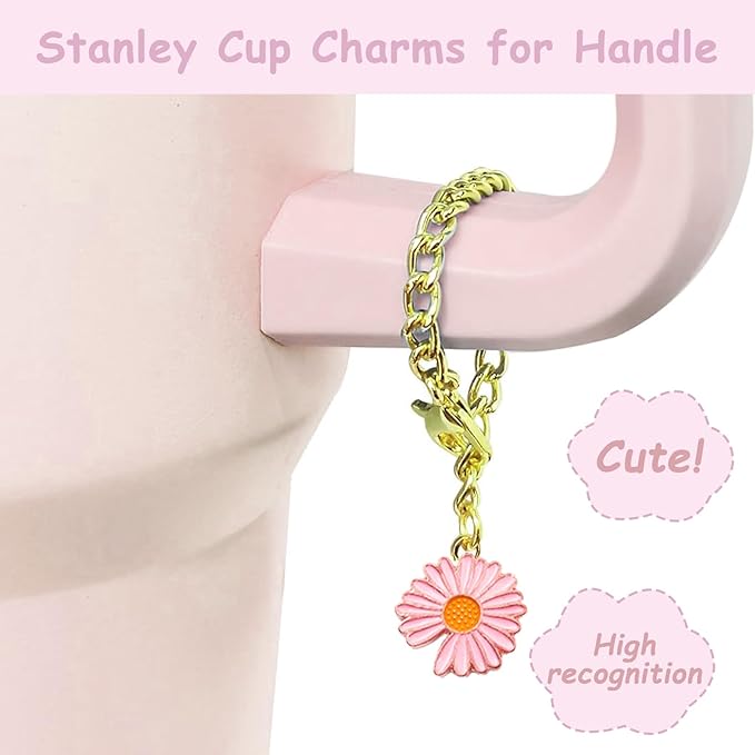 Stanley Cup Accessories Set,Including 2 Pcs 0.4in Straw Cover, 1 Silicone Spill-Proof Stopper Set of 3, 1 Cute Flower Handle Charm, 1 Silicone Boot Fits Stanley 40&30 Oz Tumbler (Lavender Pink)
