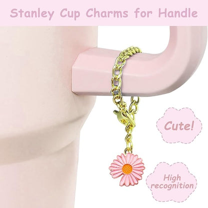 Stanley Cup Accessories Set,Including 2 Pcs 0.4in Straw Cover, 1 Silicone Spill-Proof Stopper Set of 3, 1 Cute Flower Handle Charm, 1 Silicone Boot Fits Stanley 40&30 Oz Tumbler (Lavender Pink)