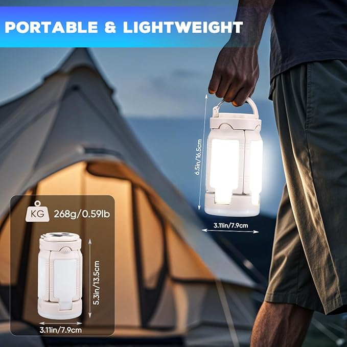 Foldable Camping Lantern, Rechargeable Camping Lights, 4000LM, 6 Light Modes, Waterproof Tent Lights for Power Outages, Emergency, Hurricane, Hiking, 2-Pack