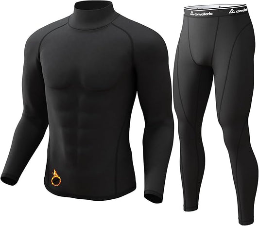 CL convallaria Thermal Underwear for Men Long Johns Fleece Lined Hunting Gear Set Base Layer for Cold Weather XS-4XL