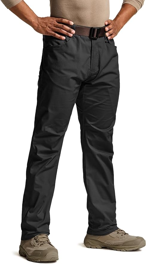 CQR Men's Flex Stretch Tactical Pants, Water Resistant Ripstop Cargo Pants, Lightweight EDC Outdoor Work Hiking Pants