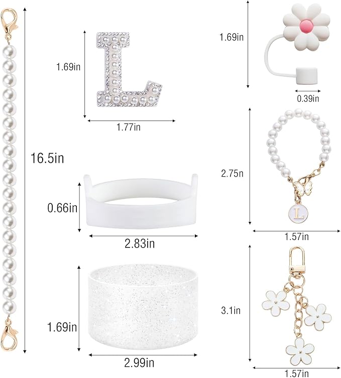 Stanley Cup Accessories Set - Including Water Bottle Carrying Pearl Strap, Handle Letter Charms Sticker, Silicone Cups Boot Straw Cover for 40oz & 30oz Tumbler Accessory Kit