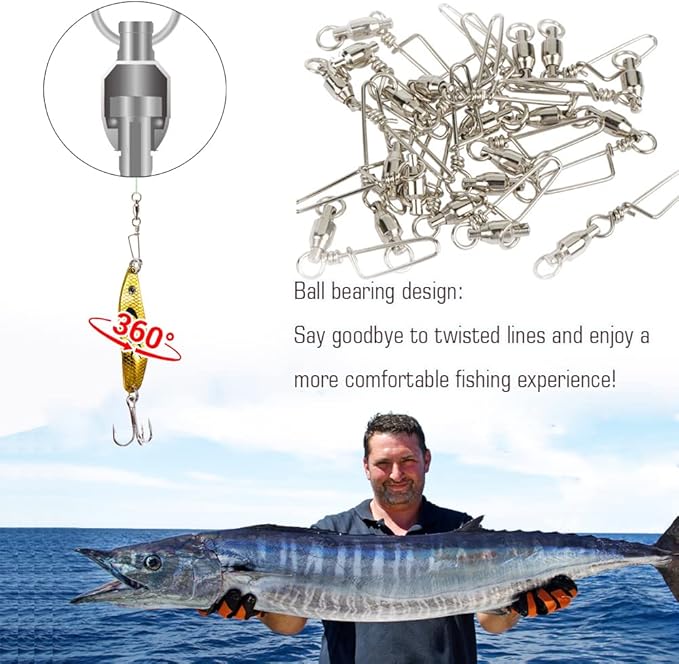 AMYSPORTS High Strength Fishing Snap Swivels Ball Bearing Swivels Stainless Fishing Swivels Saltwater Corrosion Resistance Barrel Swivel for Freshwater Fishing