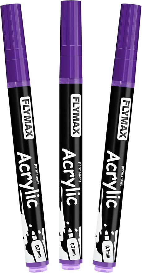 Purple Marker Paint Pens - Permanent Marker Pens Purple Acrylic Paint Water-Based 0.7mm Fine Tip Waterproof Quick-Drying (3 in 1Pack)