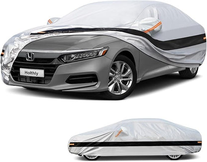 10 Layer Car Cover Waterproof All Weather for Sedan,100% Waterproof Outdoor Car Covers for Automobiles Rain Sun Protection. Custom Fit for Midsized Car Toyota Camry,Honda Accord, etc