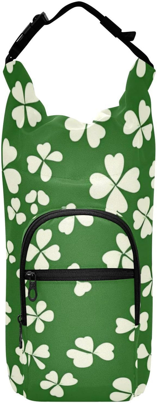 St. Patrick's Day Clovers White Water Bottle Holder with Strap Insulated Water Bottle Carrier Crossbody Bags Pouch with Phone Pocket for Travel Gym Hiking Walking Running