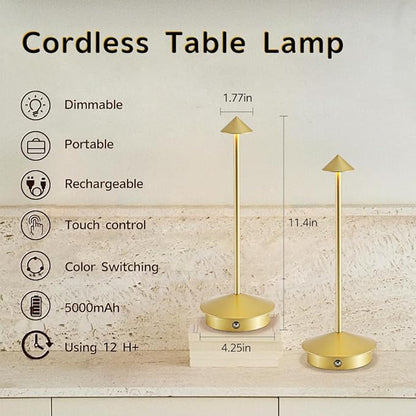 EJQ 2 Pack LED Rechargeable Cordless Table Lamps,Portable Outdoor 5000mAh Battery Operated Table Light Touch Control 3 Color Dimmable for Patio/Cofee/Restaurant/Camping/Dining/Bedroom-Gold