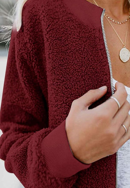 MIROL Women's Fall Trendy Fleece Jacket Faux Sherpa Fuzzy Casual Long Sleeve Zip Up Loose Fit Bomber Winter Coat