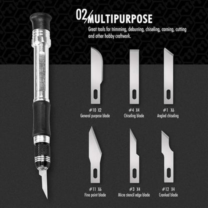 FantastiCAR Craft Knife Precision Cutter Hobby Knife Blades Set (29pcs) for Art Work, Scrapbooking, Stencil, Architecture Modeling, Wood Leather Working