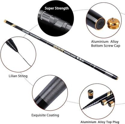 Goture//Telescopic Tenkara Fishing Rod Kit//Ultralight Travel Fishing Rod,Portable Collapsible Bass Crappie Rod, Carbon Fiber Inshore Stream Trout Pole 10 12 15 18 21 24 Free Tip Set(Top 3 Segment)