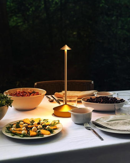 Modern Cordless Table Lamp Set of 2, Portable LED Desk Lamps, 6000mAh Rechargeable Battery Operated Lighting for Bedroom Dining Room Restaurant Coffee Shop Camping Night Light (Gold)