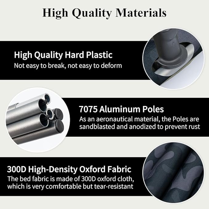 TOMOUNT Camping Cot Ultralight Folding Width 2.3ft Camping Cot for Adults Backpacking Cot for Camping Hiking Camping cots(Black Camouflage)