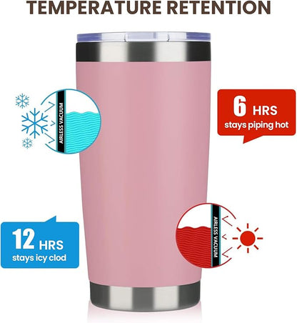 MEWAY 20oz Tumbler 8 Pack Double Wall Vacuum Insulated Travel Mug Bulk, Stainless Steel Tumblers with Lid and Straw, Durable Powder Coated Coffee Cups for Cold & Hot Drinks (Pink, 8)