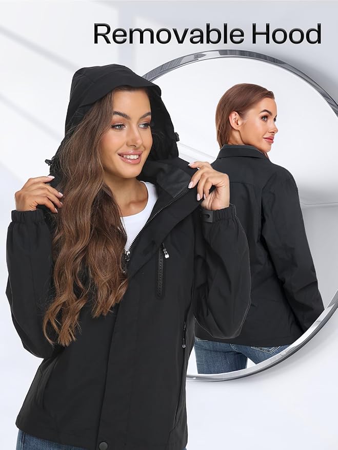 Womens Waterproof Rain jacket Lightweight Active Outdoor Raincoat with Removable Hood