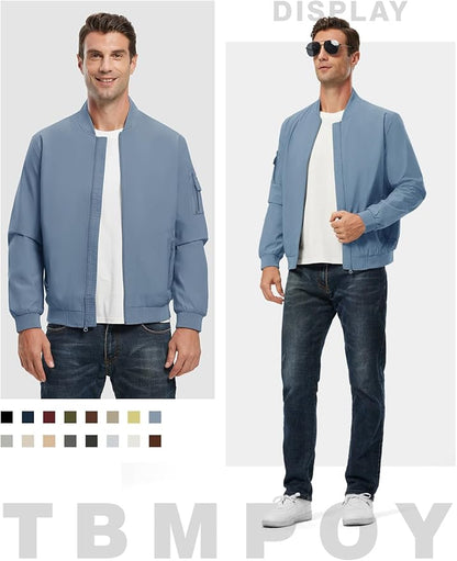 TBMPOY Men's Lightweight Bomber Jackets Light Windbreaker Casual Stylish Fall Golf Zip Up Dress Business Varsity
